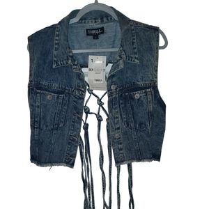 Denim vest, with fringe back 1x